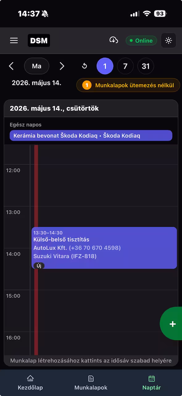 DSM napi mobil naptár nézet
