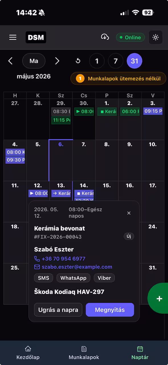 DSM havi mobil naptár nézet